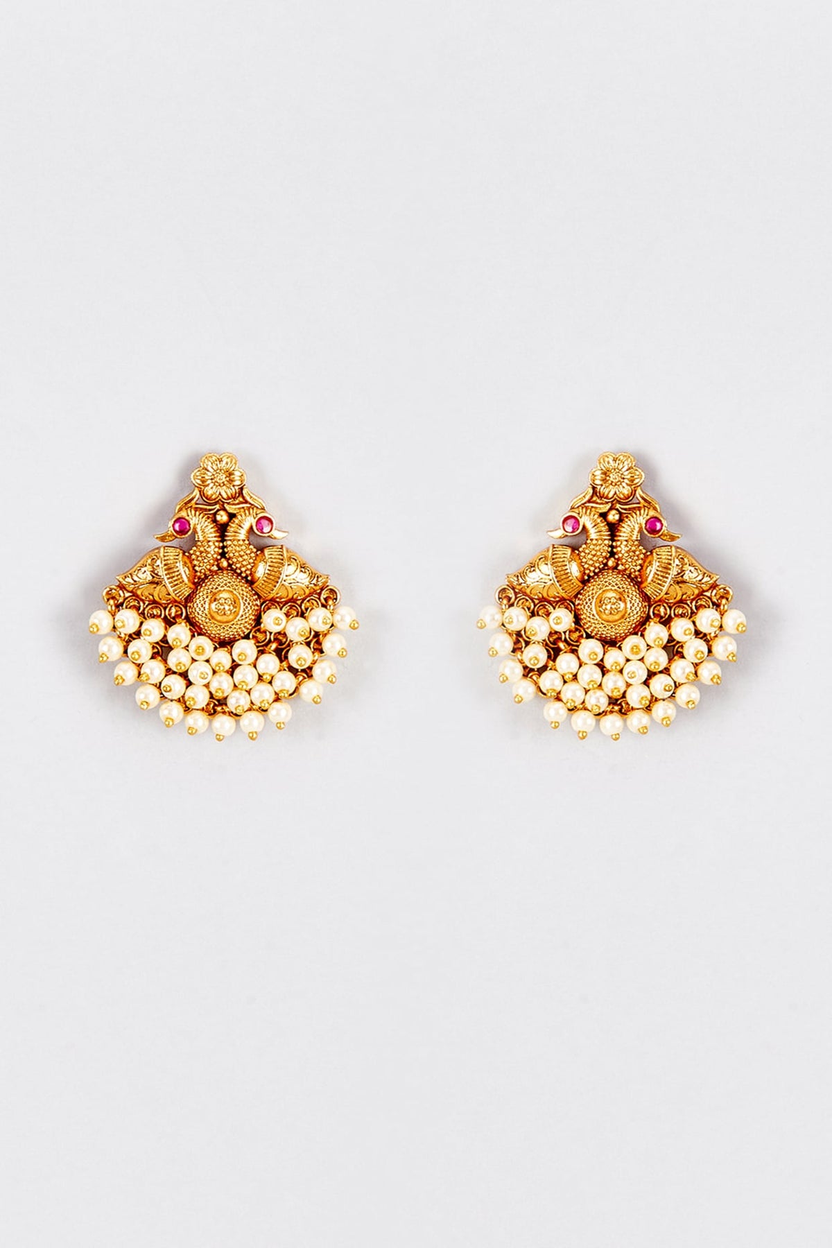 Gold Finish Kundan Polki Temple Stud Earrings