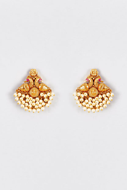 Gold Finish Kundan Polki Temple Stud Earrings