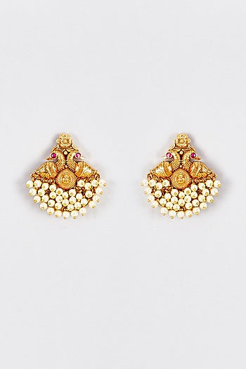 Gold Finish Kundan Polki Temple Stud Earrings