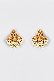 Gold Finish Kundan Polki Temple Stud Earrings