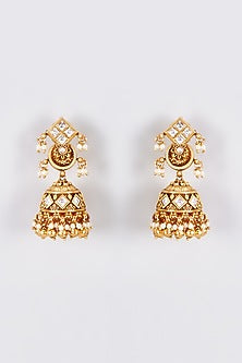 Gold Finish Temple Jhumka Earrings