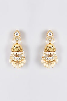 Gold Finish Kundan Polki Temple Chandbali Earrings