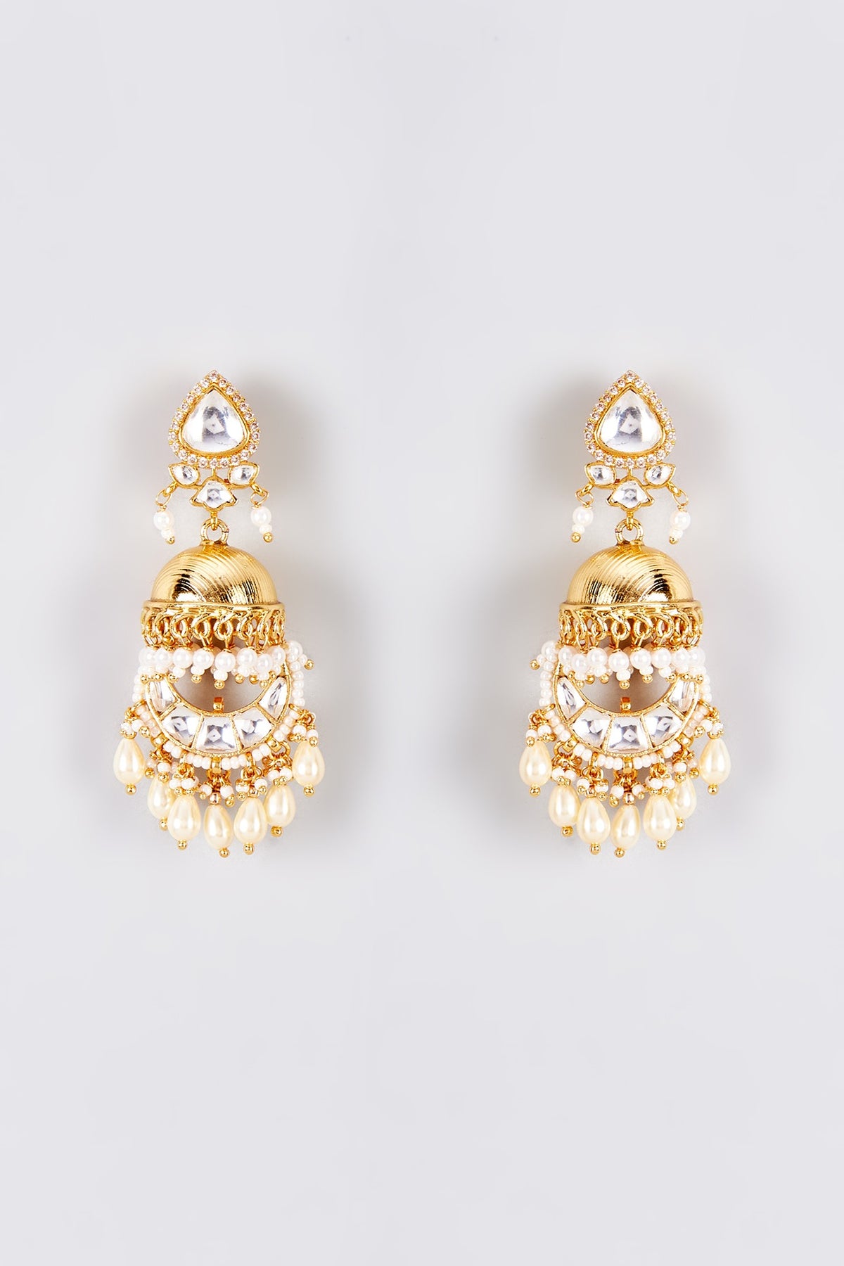 Gold Finish Kundan Polki Temple Chandbali Earrings