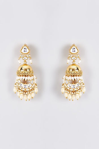 Gold Finish Kundan Polki Temple Chandbali Earrings