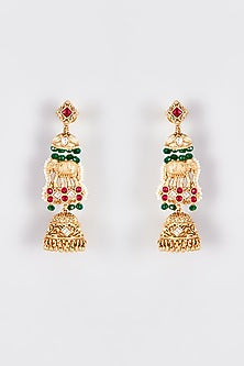 Gold Finish Kundan Polki Temple Jhumka Earrings