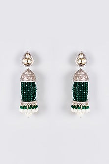 Two Tone Finish Kundan Polki & Green Stone Dangler Earrings