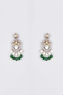 Two Tone Finish Kundan Polki Temple Chandbali Earrings