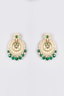 Gold Finish Kundan Polki Temple Chandbali Earrings