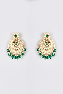 Gold Finish Kundan Polki Temple Chandbali Earrings