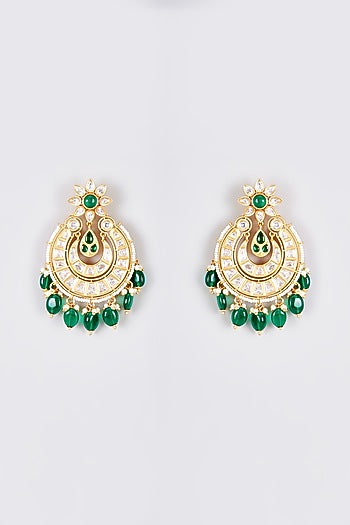 Gold Finish Kundan Polki Temple Chandbali Earrings