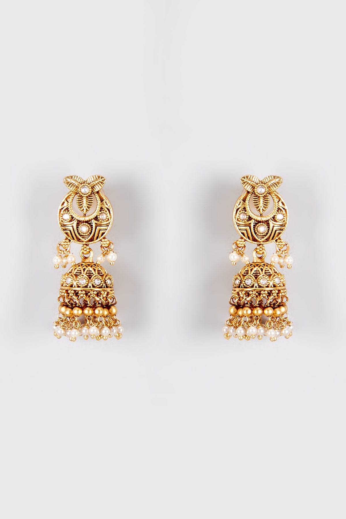 Gold Finish Kundan Polki Temple Jhumka Earrings