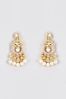 Gold Finish Kundan Polki & Pearl Temple Dangler Earrings