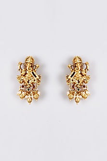 Gold Finish Temple Stud Earrings