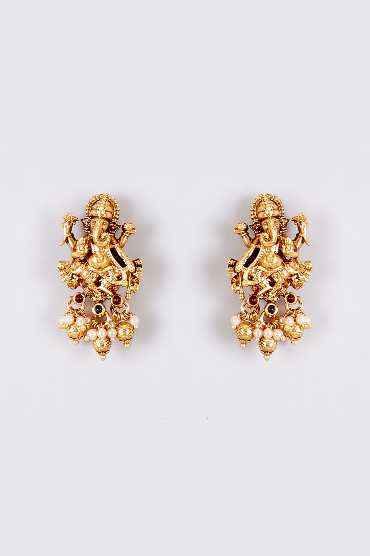 Gold Finish Temple Stud Earrings