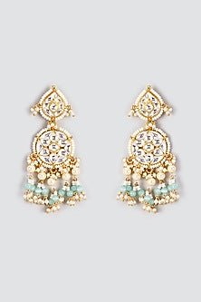 Gold Finish Kundan Polki & Pearl Dangler Earrings