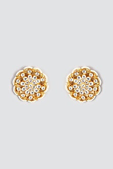Gold Finish Kundan Polki & Pearl Stud Earrings