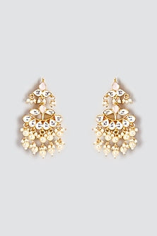 Gold Finish Kundan Polki & Pearl Dangler Earrings