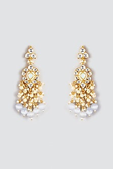 Gold Finish Kundan Polki & Pearl Dangler Earrings