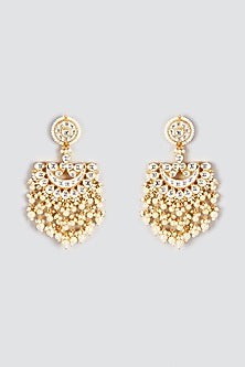 Gold Finish Kundan Polki & Pearl Chandbali Earrings