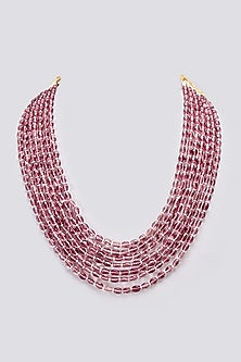 Gold Finish Kundan Polki & Red Beaded Mala