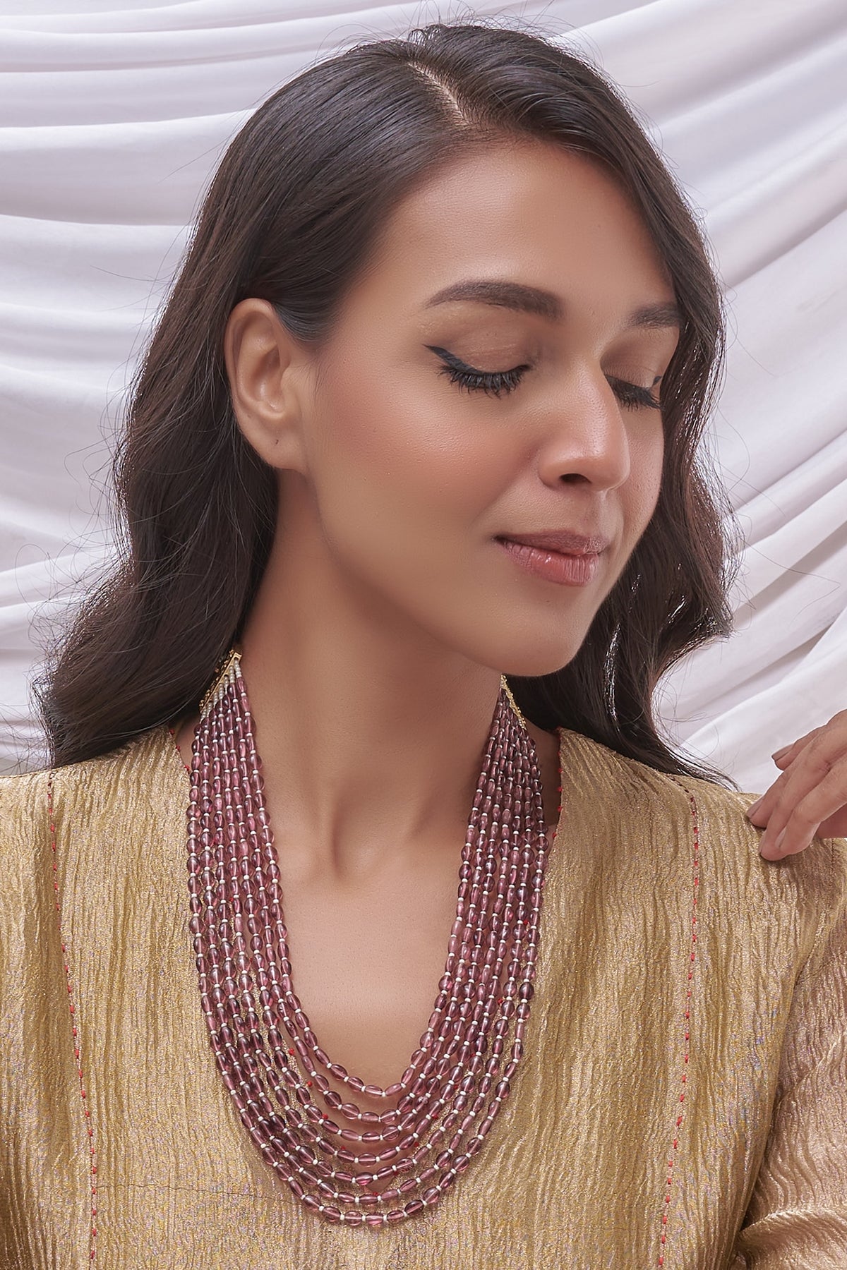 Gold Finish Kundan Polki & Red Beaded Mala