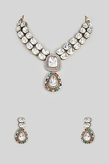 Gold Finish Kundan Polki Necklace Set