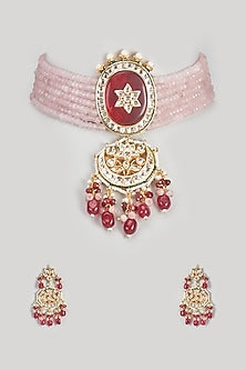 Gold Finish Kundan Polki Choker & Long Necklace Set