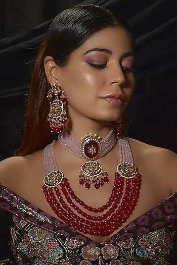 Gold Finish Kundan Polki Choker & Long Necklace Set