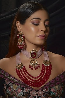 Gold Finish Kundan Polki Choker & Long Necklace Set