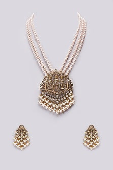 Gold Finish Kundan Polki & Pearl Long Necklace Set
