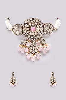 Two Tone Finish Kundan Polki & Pink Stone Choker Necklace Set