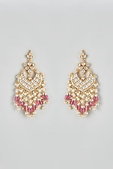 Gold Finish Kundan Polki Chandbali Earrings