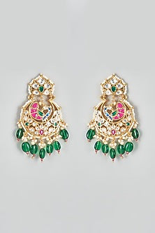 Gold Finish Kundan Polki Chandbali Earrings