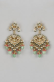 Gold Finish Kundan Polki & Multi-Colored Stone Chandbaali Earrings