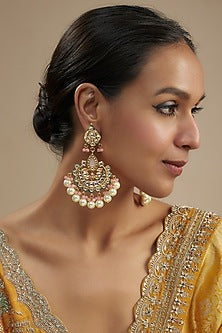 Gold Finish Kundan Polki Chandbaali Earrings