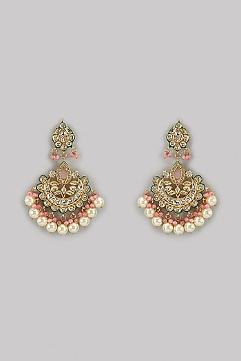 Gold Finish Kundan Polki Chandbaali Earrings