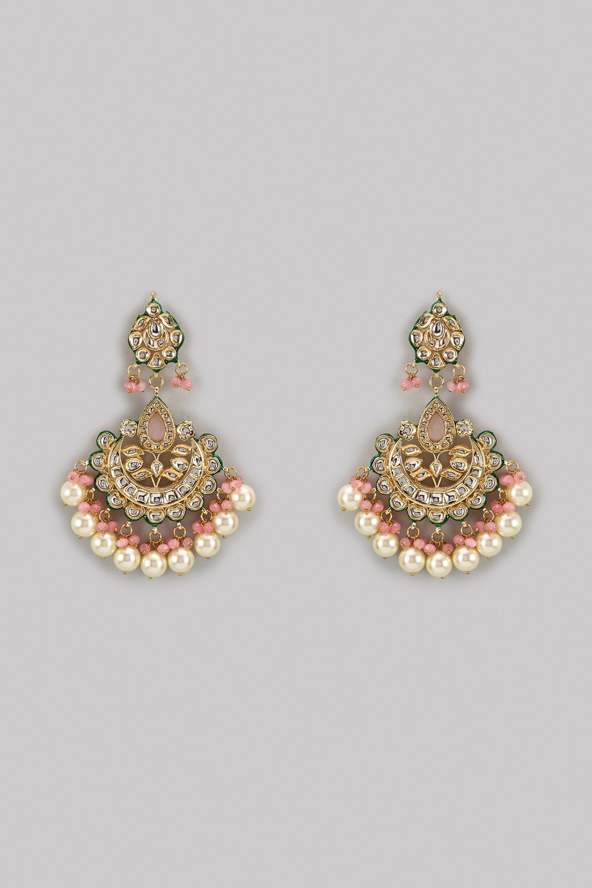 Gold Finish Kundan Polki Chandbaali Earrings