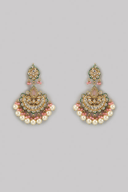 Gold Finish Kundan Polki Chandbaali Earrings