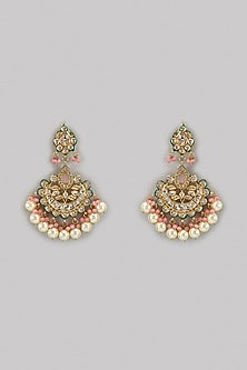 Gold Finish Kundan Polki Chandbaali Earrings