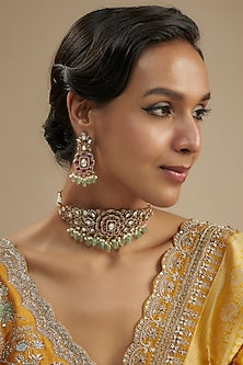 Two-Tone Finish Kundan Polki & Multi-Colored Stone Choker Necklace Set
