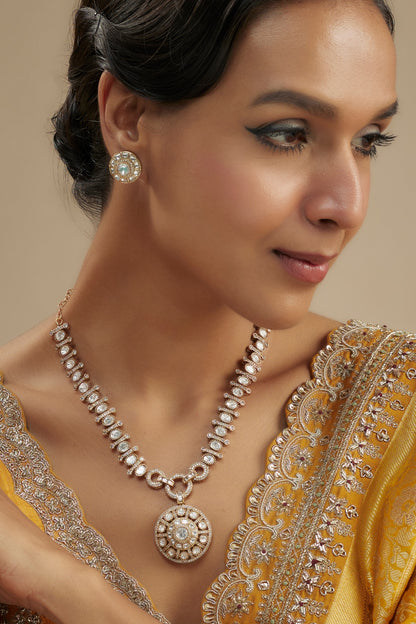 Gold Finish Kundan Polki Long Necklace Set