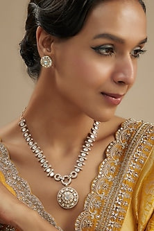 Gold Finish Kundan Polki Long Necklace Set