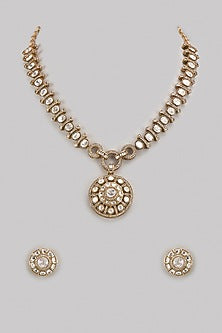 Gold Finish Kundan Polki Long Necklace Set