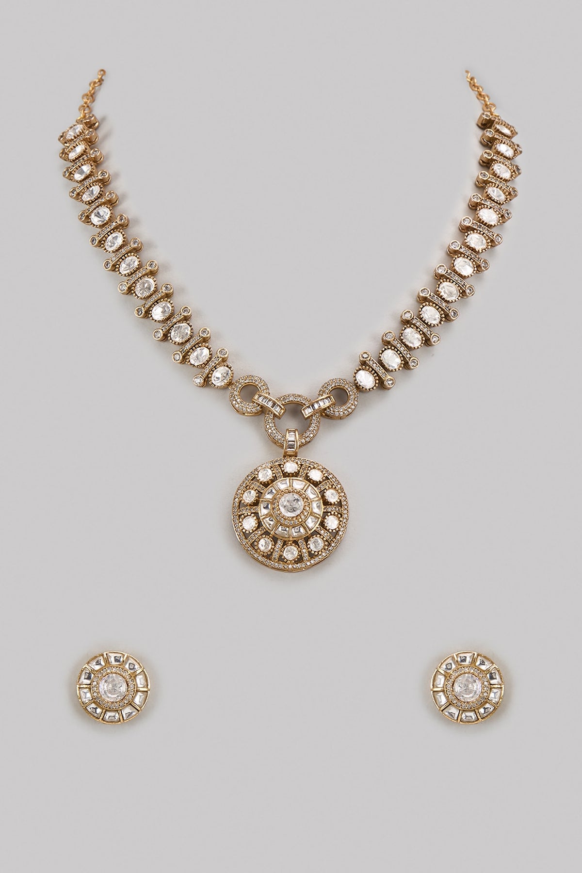 Gold Finish Kundan Polki Long Necklace Set