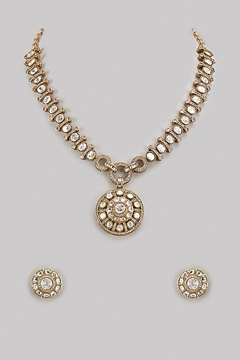 Gold Finish Kundan Polki Long Necklace Set