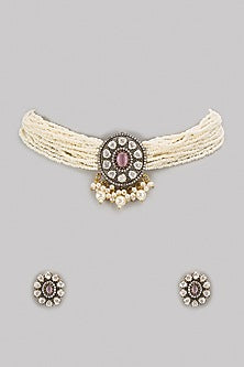 Gold Finish Kundan Polki Choker Necklace Set