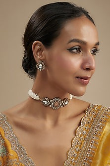 Gold Finish Kundan Polki & Pink Stone Choker Necklace Set