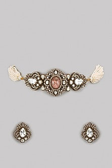Gold Finish Kundan Polki & Pink Stone Choker Necklace Set