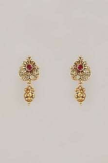Gold Finish Ruby Synthetic Stone Stud Earrings