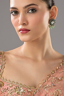Gold Finish Jade Stone Stud Earrings